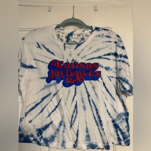 Pressbox Blue and Red Tie-Dye Kansas Jayhawks Women’s Crop Top size Large